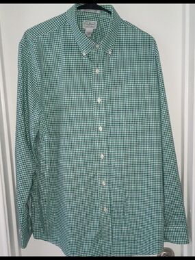 L.L. Bean Men’s Green and White Gingham Button-Down Shirt